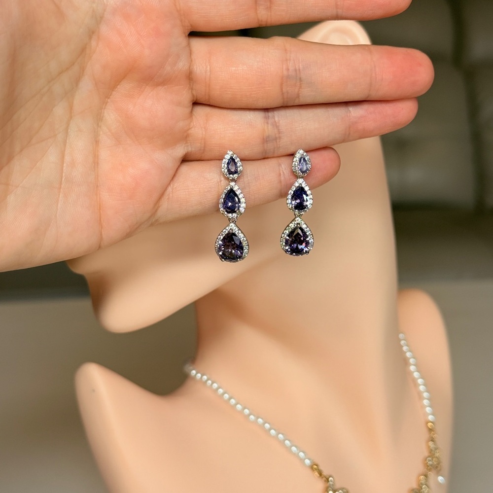 ⚜️ Elegant Purple Teardrop Drop Earrings - Women Jewelry - Picture 12 of 14